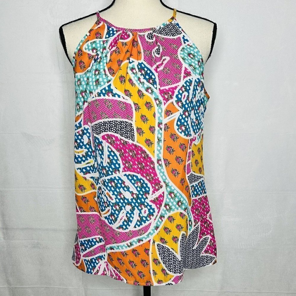 Violet + Claire Bright Floral Spaghetti Straps Keyhole Blouse Size M